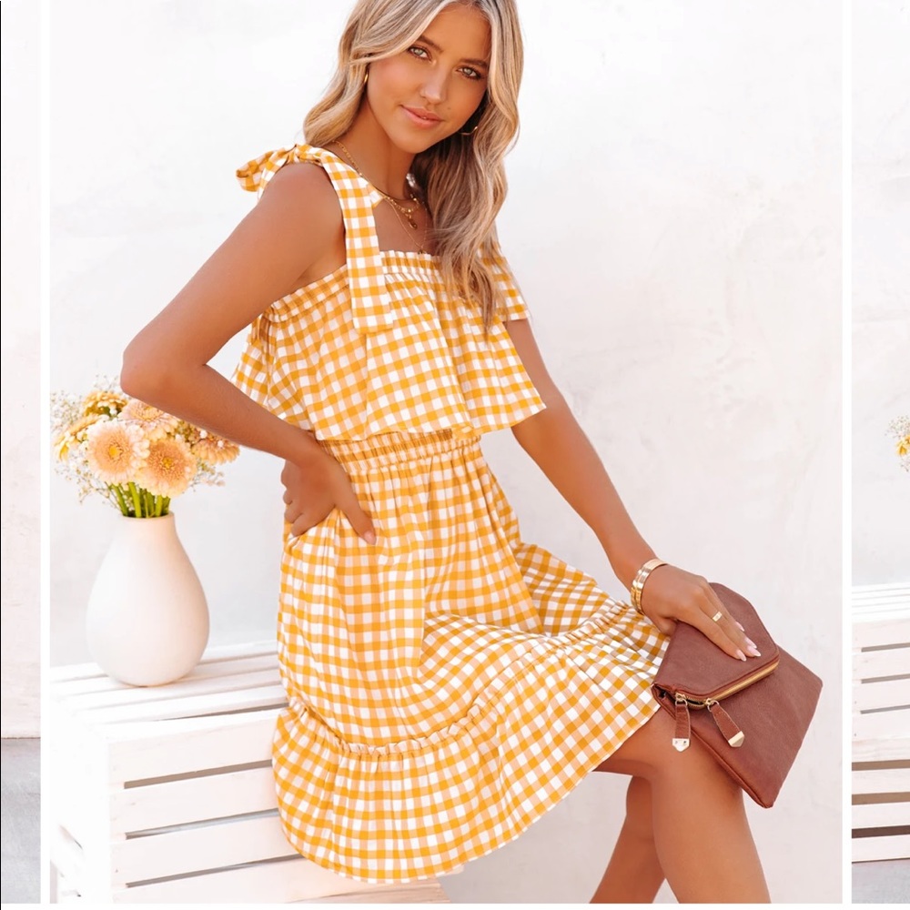 Size small, yellow gingham dress. Worn once